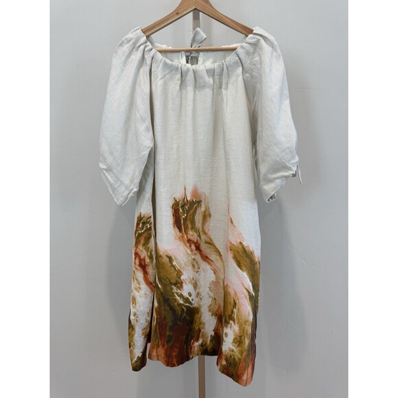 Lila Made In India Watercolor Linen Shift Dress Women’s EU 40/US M (8-10) Beige - Picture 1 of 12